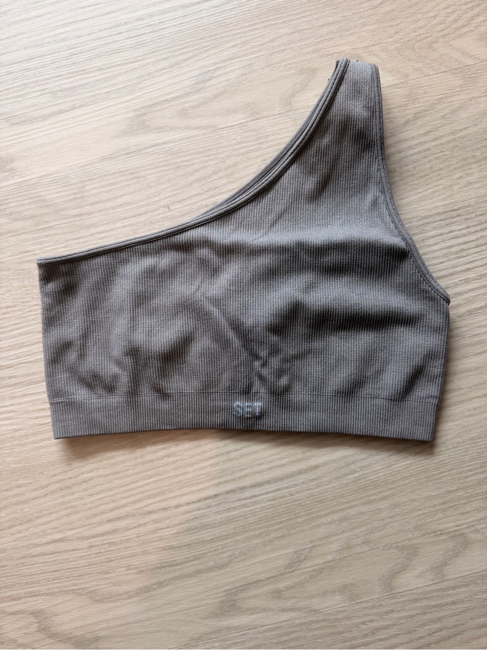 SET Active Ribbed One-Shoulder Bralette - Olive Green